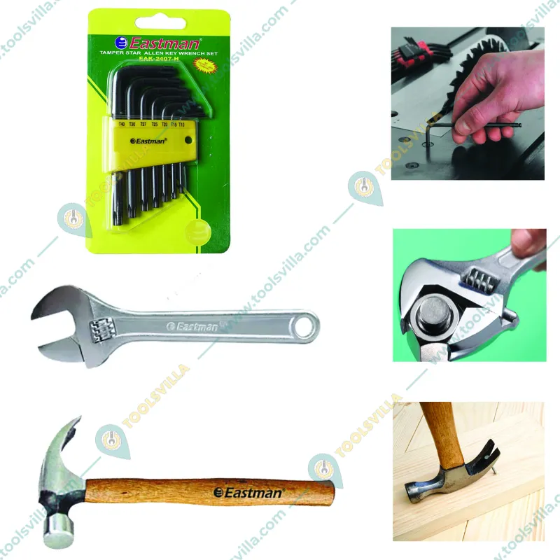 Eastman Hand Tools Combo Pack : 500 gm Claw Hammer (E-2061), 300 mm Adjustable Wrench (E-2050) & 7 Pcs Temper Star Allen Key Set (EAK-2407H) 